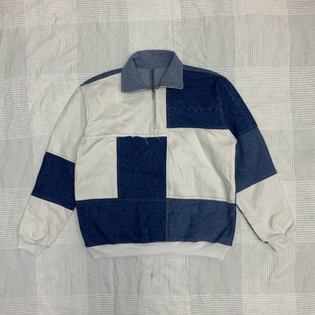 Upcycled Levi’s 1/4 zip Denim Patchwork Jacket