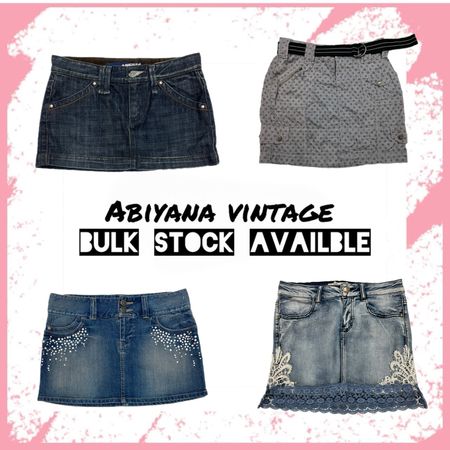 Y2K Denim Mini Skirt - Vintage Embellished Cargo Low Waist Skirt -AV-168