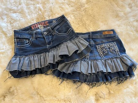 Upcycled Y2K Denim Ruffle Mini Skirts