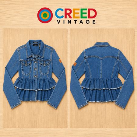 CR2226 UPCYCLED LEVI’S DOUBLE-RUFFLE PEPLUM DENIM JACKET