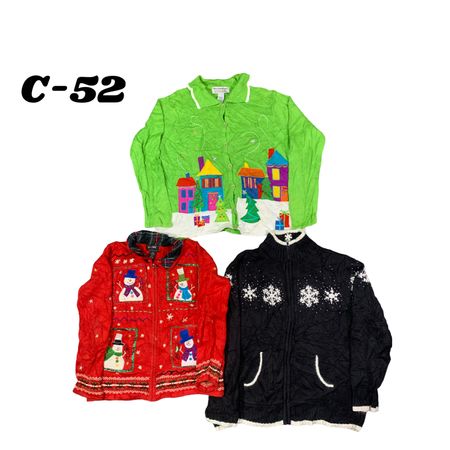 C#52 Suéteres e Cardigans de Tricô Festivos Vintage - Lote de Trabalho (10 Peças)