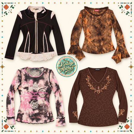 Y2K Diva Embellished Long Sleeve Tops :10pcs (B6)