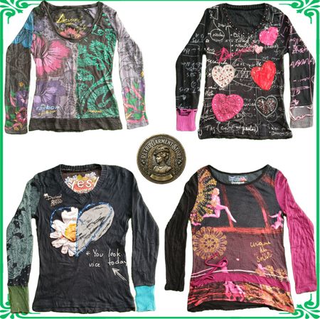 Desigual Women Y2K Graphic Blouses Printed Long Sleeve Tops Bundle Lot A102