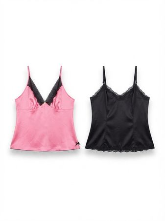 (FV-2223)     Lace Cami Tops & Satin Tank Tops | Y2K Retro Lingerie Style