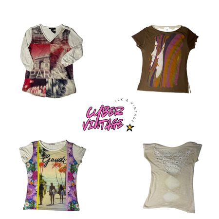Vintage Y2K Graphic Tops | Paris, Floral & Beach Print Collection (MH-078)