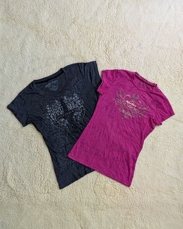 Y2K Affliction Style Baby Tees | Graphic Fitted Tops | Vintage