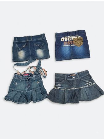 Y2K Denim Mini Skirt Bundle – Pleated & Rhinestone Details(VM-176)