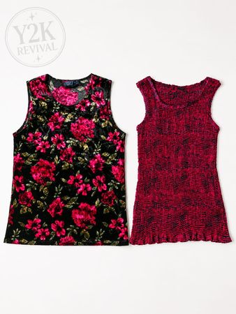 Y2K Vintage Floral & Pink Ribbed Top Bundle