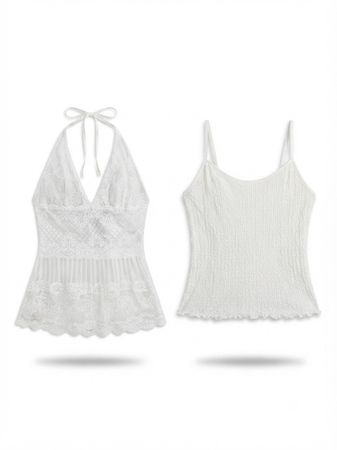 (FV-2075)White Aesthetic Mesh Lace Tops