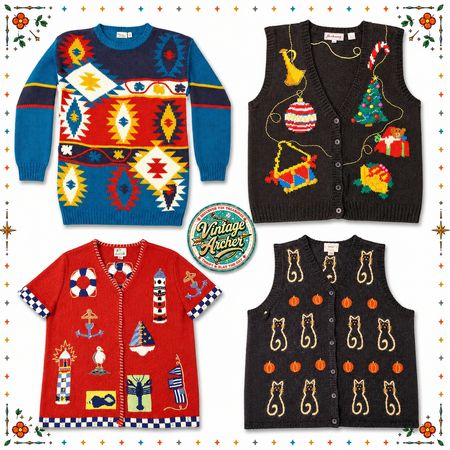 Vintage Heavy Knit Jumpers Unique Themed Mix Bundle: 10pcs (S-5)