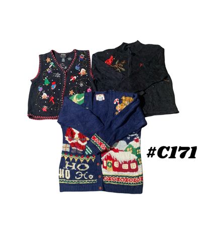 Wholesale Vintage Christmas Sweaters Bundle | 10pcs Women’s Holiday Cardigans Mix (Tiara International, Studio, S-L) C#171