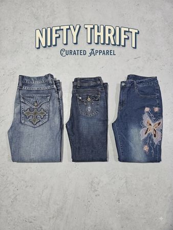Y2K Bootcut Flare Japenese Embroidery Embellishment Jeans