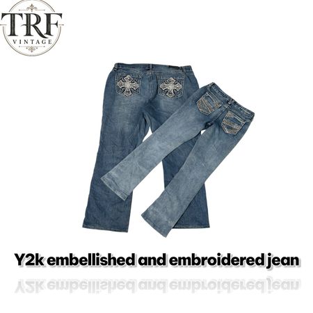 Y2k embellished and embroidered jeans#137