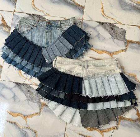 Upcycled Y2K Denim Multi Layered Pleated Mini Skirt