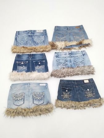 Wholesale Bundle Y2K Faux Fur Trim Denim Mini Skirts | McBling Embellished