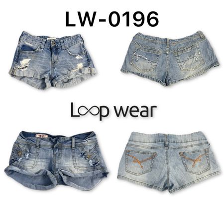 Shorts en jean taille basse avec poignets et moustaches Y2K
