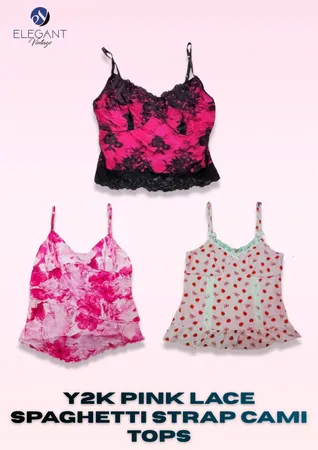 Y2K Pink Lace Spaghetti Stap Cami Tops - EV2331