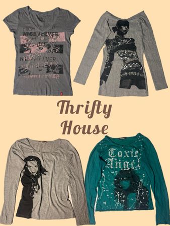 Thrifty Y2K Grunge Rockstar Graphic Tops(TH/785)