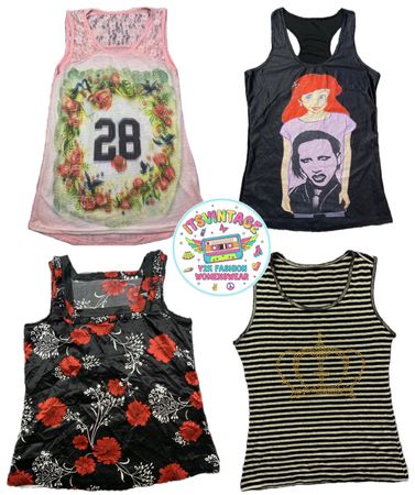Y2K Vintage Graphic Tanks – 9pcs Wholesale | VR383 🖤🔥