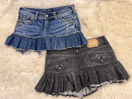 Upcycled Y2K Denim Ruffle Mini Skirts