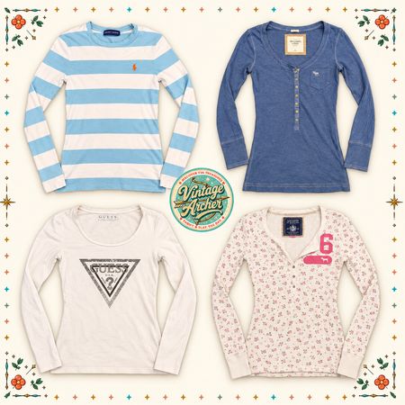 Y2K Henley & Long Sleeve Tops Mix – Vintage Women’s Bundle 10pcs (HT7)