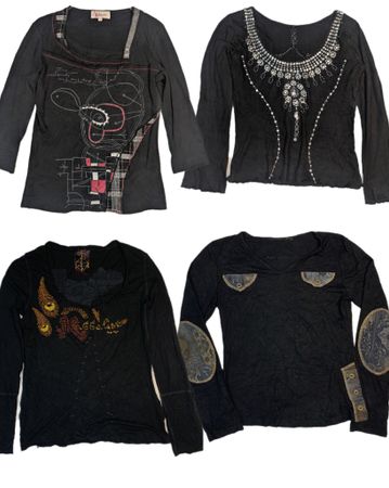 Y2K Whimsigoth Black Long Sleeve Top Bundle(TR-1025)