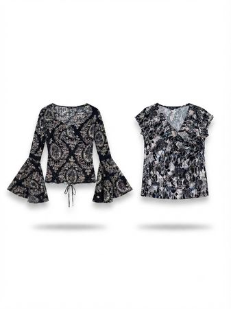 (FV-2081)     Vintage Y2K Brown Mesh & Animal Print Tops Bundle | Boho 90s Women’s Wholesale