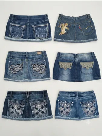 Jupes mini en denim vintage Y2K embellies Lot (VM-216)