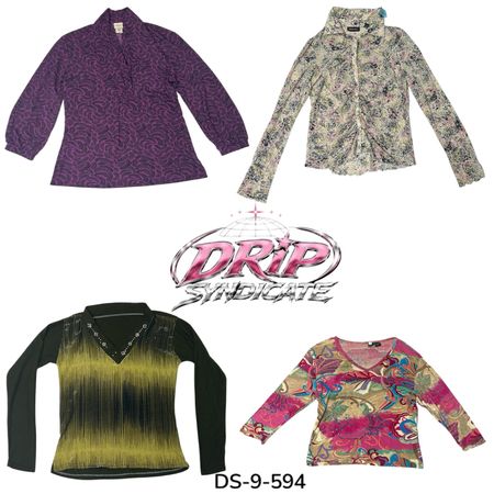 Y2K Printed Poly Long Sleeve Blouse (DS-9-594)
