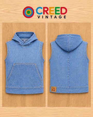 CR2245 UPCYCLED DENIM ÄRMELLOSES HOODIE-WESTE