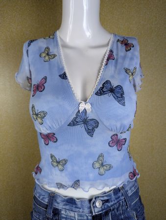 Lotto di 10 magliette in rete stampate Y2K vintage da donna con farfalle e fiori - Bundle #20