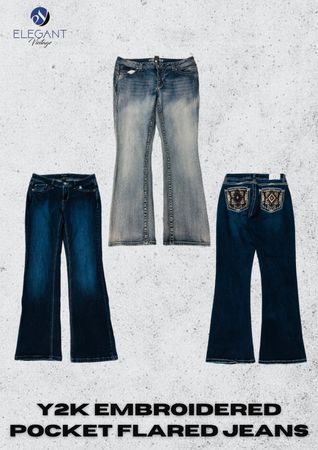 Jeans acampanados con bolsillo bordado Y2K - EV2449