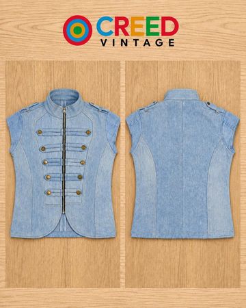 CR2272 UPCYCLED MILITARY-STYLE DENIM ZIP VEST