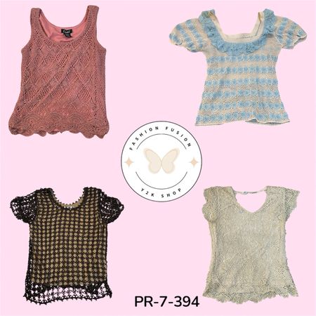 Women’s Y2K Crochet Knit Top – Vintage Boho Summer Aesthetic (PR-7-394)