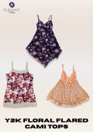 Y2K Floral Flared Cami Tops - EV2370