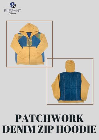 Upcycled Patchwork Denim Zip Hoodies - EVR0226