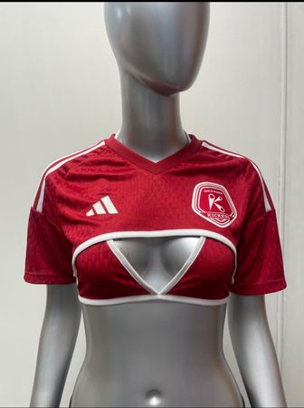 Upcycled Football Cut Out Crop Tops
