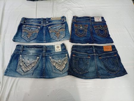 CR10892 Upcycled Mix-Branded Mini Denim Skirts
