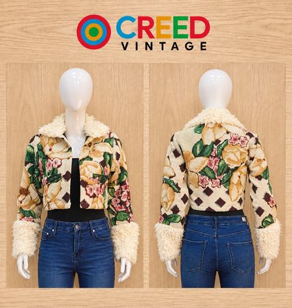 CR2290 UPCYCLED TAPESTRY & SHERPA CROP JACKET
