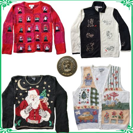 Vintage Heavy Knit Novelty Jumper Sweater Embroidered Ugly Christmas Pullover Lot