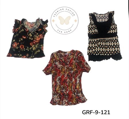Y2K Vintage Poly short sleeve  Blouse Collection | Women’s Wholesale (GRF-9-121)