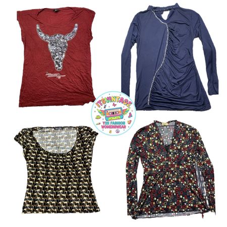 Pacote de Tops Impressos e Gráficos Vintage Y2K – 14pcs Atacado | VR408 🤘🔥