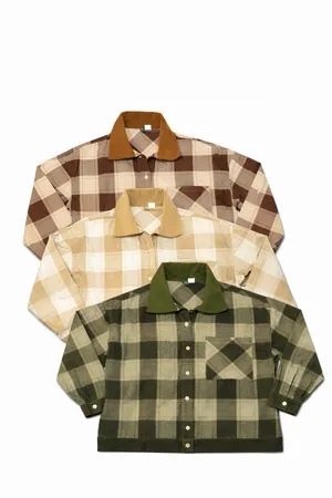 CR1240 Upcycled Plaid Cord-Trim Work Jacket