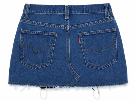 CR2067 UPCYCLED LACE-UP PANEL DENIM MINI SKIRT