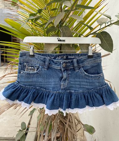 Upcycled Y2k Denim Ruffle Micro Mini Skirt