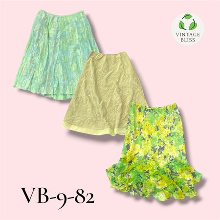 Pacote Atacado de Saia de Poliéster de Cor Clara Vintage Y2K – Estilos e Impressões Variadas (VB-9-82) 7 peças