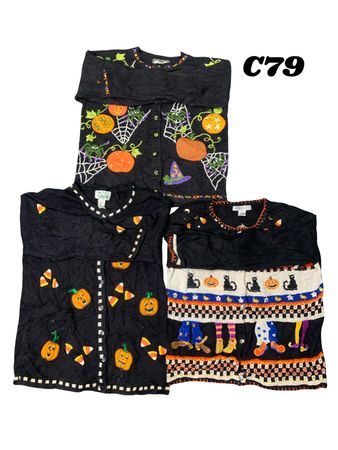 Super vintage Halloween Sweaters (Tiara, Quacker Factory and brand x) C#79