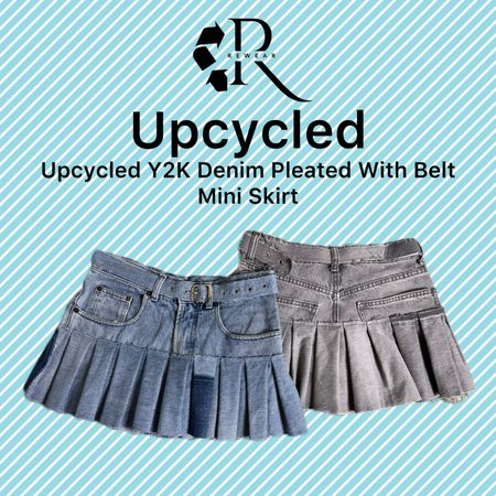 Upcycled Y2K Denim Pleated With Belt Mini Skirt