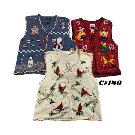 Wholesale Vintage Christmas Sweaters Bundle | 10pc Women’s Holiday Cardigans Mix (Studio, Bobbie Brooks, Talbots, Croft & Barrow M-2X) C#140