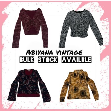 Y2K Long Sleeve Tops Bundle - Vintage Twist Front, Glitter, Paisley & Print Blouse -AV-110